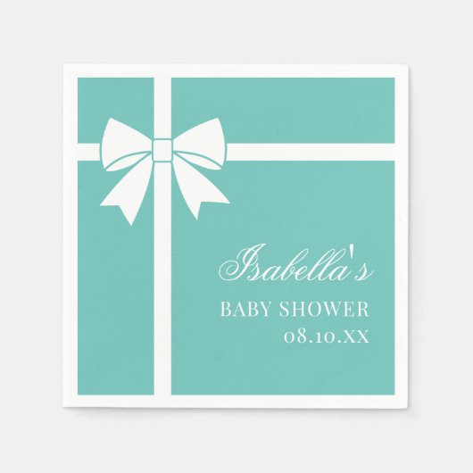 Elegante Aquamarine Blu-Weiß-Ribbon Bow Babydusche Serviette (Vorderseite)