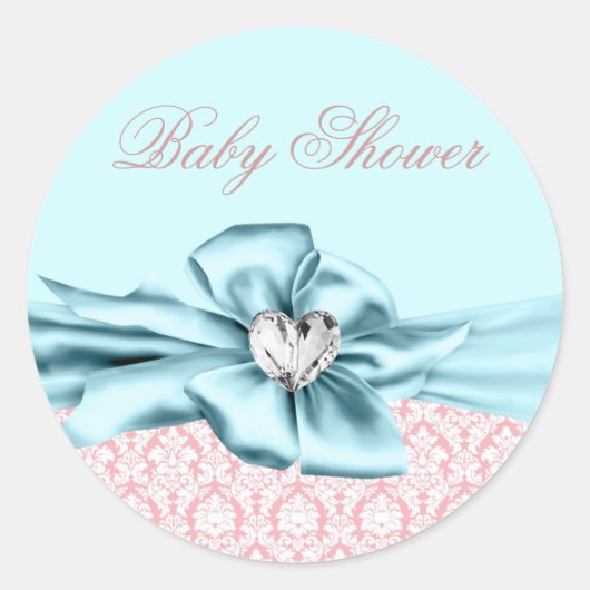 Elegante Aquamarine Blue Pink Baby Shower Stickers (Vorderseite)