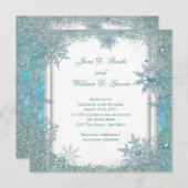 Elegante Aquamarine Blue Snowflake Hochzeit Einladung (Vorne/Hinten)