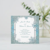 Elegante Aquamarine Blue Snowflake Hochzeit Einladung (Stehend Vorderseite)