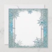 Elegante Aquamarine Blue Snowflake Hochzeit Einladung (Rückseite)