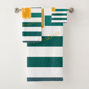 Elegante Aquamarine Blues White Striped Monogram B Badhandtuch Set