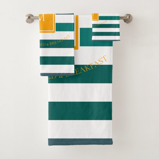 Elegante Aquamarine Blues White Striped Monogram B Badhandtuch Set (Insitu)