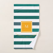 Elegante Aquamarine Blues White Striped Monogram B Badhandtuch Set (Handtuch)