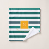 Elegante Aquamarine Blues White Striped Monogram B Badhandtuch Set (Waschlappen)