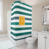 Elegante Aquamarine Blues White Striped Monogram B Duschvorhang (Beispiel)