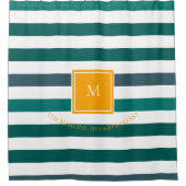 Elegante Aquamarine Blues White Striped Monogram B Duschvorhang (Vorderseite)