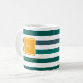 Elegante Aquamarine Blues White Striped Monogram B Kaffeetasse (Vorderseite Links)