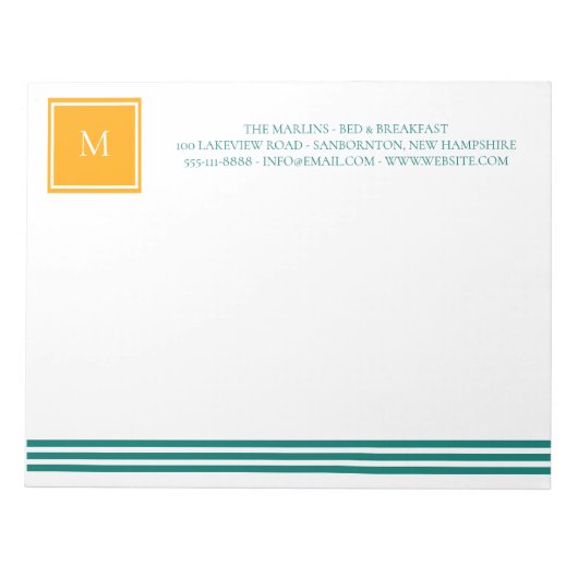 Elegante Aquamarine Blues White Striped Monogram B Notizblock (Vorderseite)