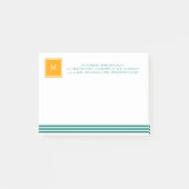 Elegante Aquamarine Blues White Striped Monogram B Post-it Klebezettel (Vorderseite)