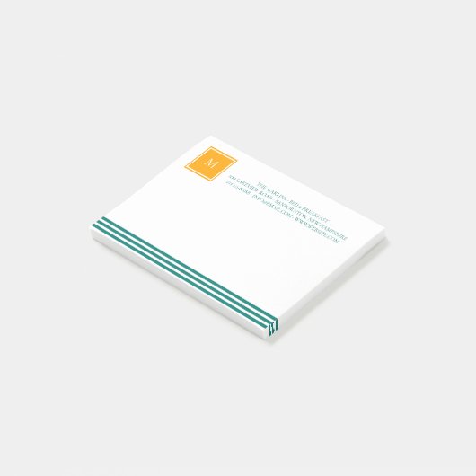 Elegante Aquamarine Blues White Striped Monogram B Post-it Klebezettel (angewinkelt)