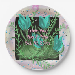 Elegante Aquamarine Blume Hochzeiten Teller