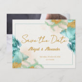 Elegante Aquamarine Blume 'Save the Date' Karte (Vorne/Hinten)