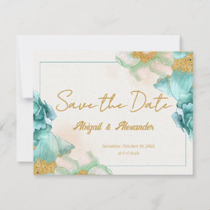 Elegante Aquamarine Blume 'Save the Date' Karte