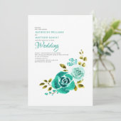 Elegante Aquamarine Blütenhochzeit Einladung (Stehend Vorderseite)