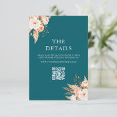 Elegante Aquamarine Boho Chic Fall Floral Wedding Begleitkarte (Stehend Vorderseite)