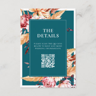 Elegante Aquamarine Boho Chic Floral Wedding Begleitkarte