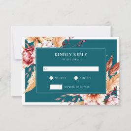 Elegante Aquamarine Boho Chic Floral Wedding RSVP Karte