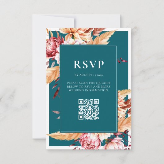 Elegante Aquamarine Boho Chic Floral Wedding RSVP Karte (Vorderseite)
