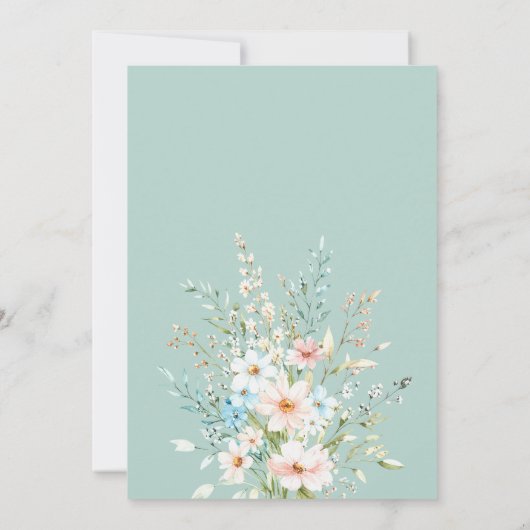 Elegante Aquamarine Boho Chic Wildblume Blumenzehe Einladung (Rückseite)