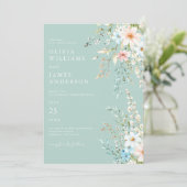 Elegante Aquamarine Boho Chic Wildblume Blumenzehe Einladung (Stehend Vorderseite)