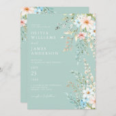Elegante Aquamarine Boho Chic Wildblume Blumenzehe Einladung (Vorne/Hinten)