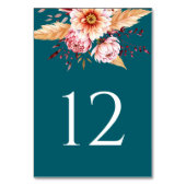 Elegante Aquamarine Boho Floral Wedding Tischnummer (Rückseite)