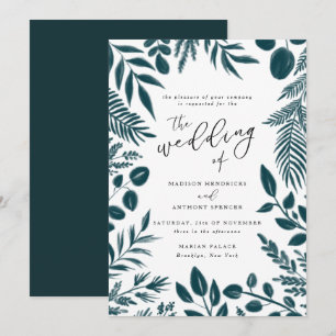 Elegante Aquamarine botanische Hochzeitseinladung Einladung