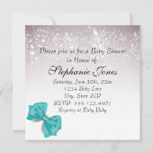 Elegante Aquamarine Bow-Glitzern-Babydusche Einladung (Rückseite)
