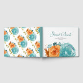 Elegante Aquamarine Burnt Orange Fall Floral Weddi Gästebuch (Voll)