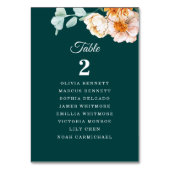 Elegante Aquamarine Burnt Orange Table Plan Hochze Tischnummer (Rückseite)