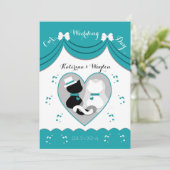 Elegante Aquamarine Cat Wedding Couple Einladungen (Stehend Vorderseite)