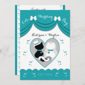 Elegante Aquamarine Cat Wedding Couple Einladungen (Vorne/Hinten)
