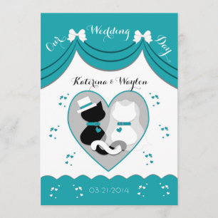 Elegante Aquamarine Cat Wedding Couple Einladungen