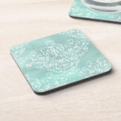 Elegante Aquamarine Damask-Untersetzer Getränkeuntersetzer (Linke Seite)