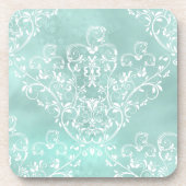 Elegante Aquamarine Damask-Untersetzer Getränkeuntersetzer (Vorderseite)