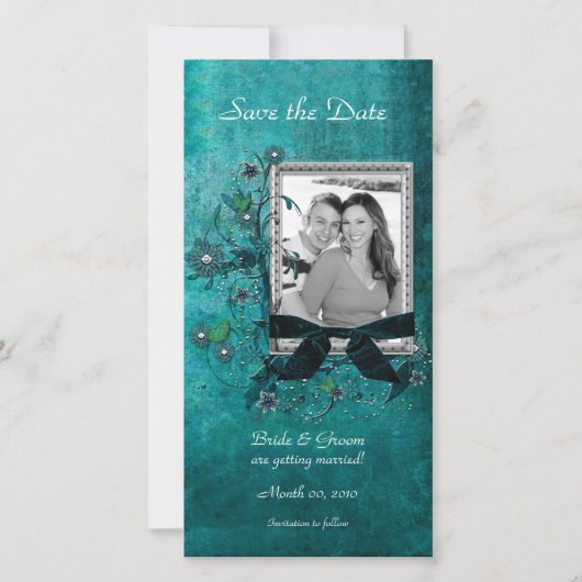 Elegante Aquamarine, florale Save the Date Foto-Ca (Vorderseite)