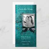 Elegante Aquamarine, florale Save the Date Foto-Ca (Vorne/Hinten)