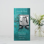 Elegante Aquamarine, florale Save the Date Foto-Ca (Stehend Vorderseite)