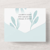 Elegante Aquamarine Foliage Watercolor Hochzeit All In One Einladung (Rückseite)