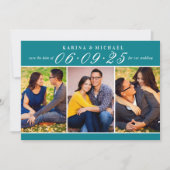 Elegante Aquamarine Foto Collage Wedding Save The Date (Vorderseite)
