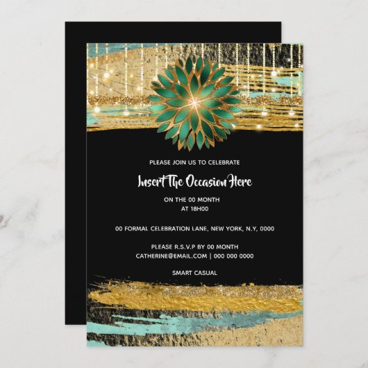 Elegante aquamarine Geburtstagsparty aus schwarzem Einladung (Vorne/Hinten)