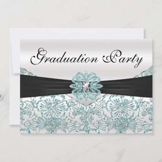 Elegante Aquamarine Glitzer Graduation Party Einladung (Vorderseite)