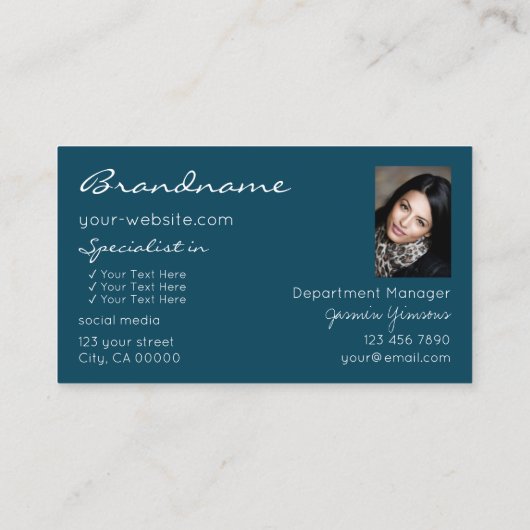 Elegante Aquamarine Glitzer-Sterne mit Logo und Fo Visitenkarte (Rückseite)