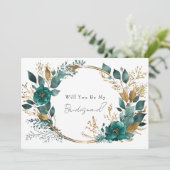 Elegante Aquamarine Goldflora wird meine Brautjung Einladung (Stehend Vorderseite)