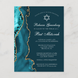 Elegante Aquamarine Goldmedaille Mitzvah Party Ein Postkarte