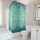 Elegante Aquamarine Goldturqouise Geometric Duschvorhang (Beispiel)