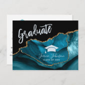 Elegante Aquamarine Graduierungspartei Ankündigungspostkarte (Vorne/Hinten)
