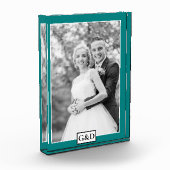 Elegante aquamarine Grenz und Initialen Hochzeit Fotoblock (Links)