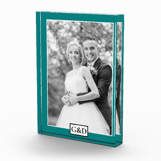 Elegante aquamarine Grenz und Initialen Hochzeit Fotoblock (Rechts)